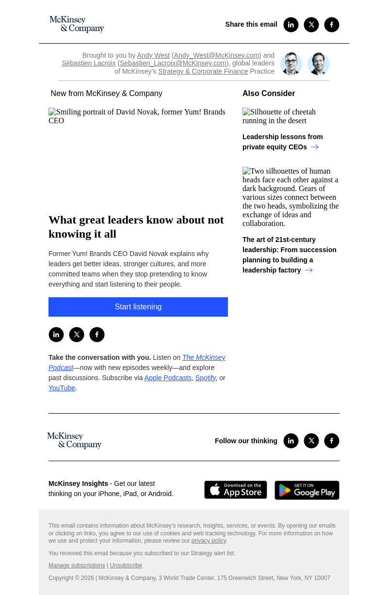Письмо компании «McKinsey & Company» на тему «What great leaders know about not knowing it all»