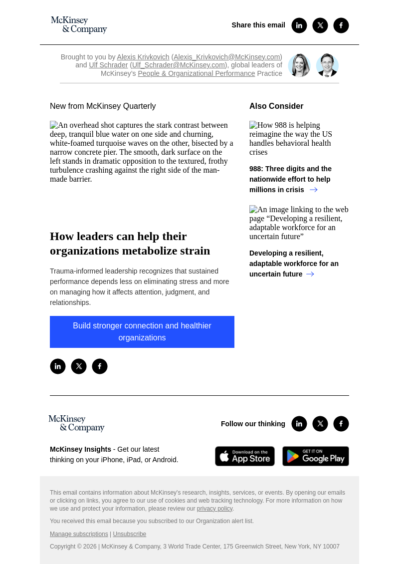 Письмо компании «McKinsey & Company» на тему «How leaders can help their organizations metabolize strain»
