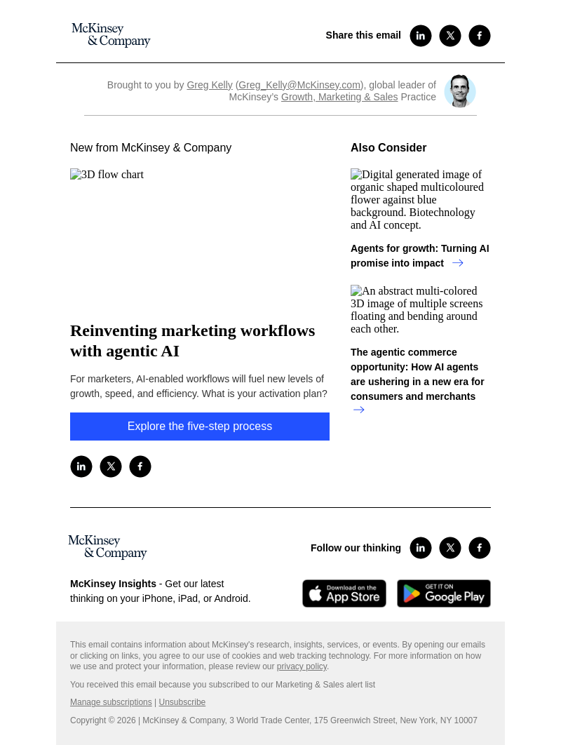 Письмо компании «McKinsey & Company» на тему «Reinventing marketing workflows with agentic AI»