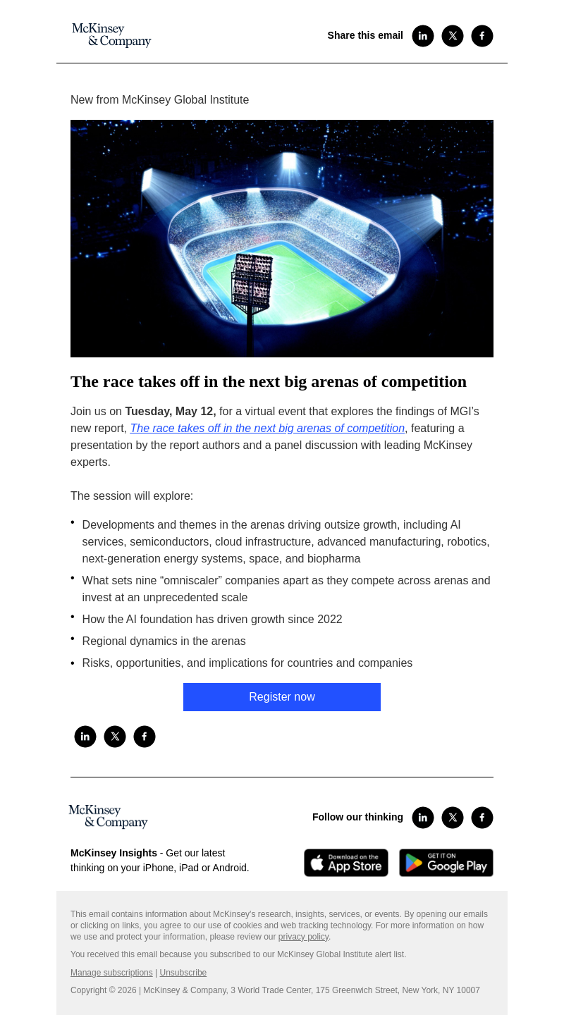 Письмо компании «McKinsey & Company» на тему «Join us for a McKinsey Global Institute webinar »