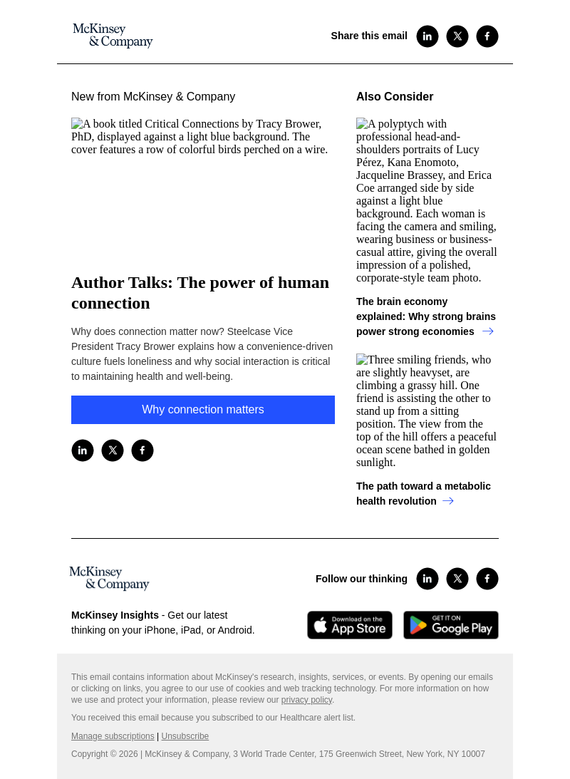 Письмо компании «McKinsey & Company» на тему «Author Talks: The power of human connection»
