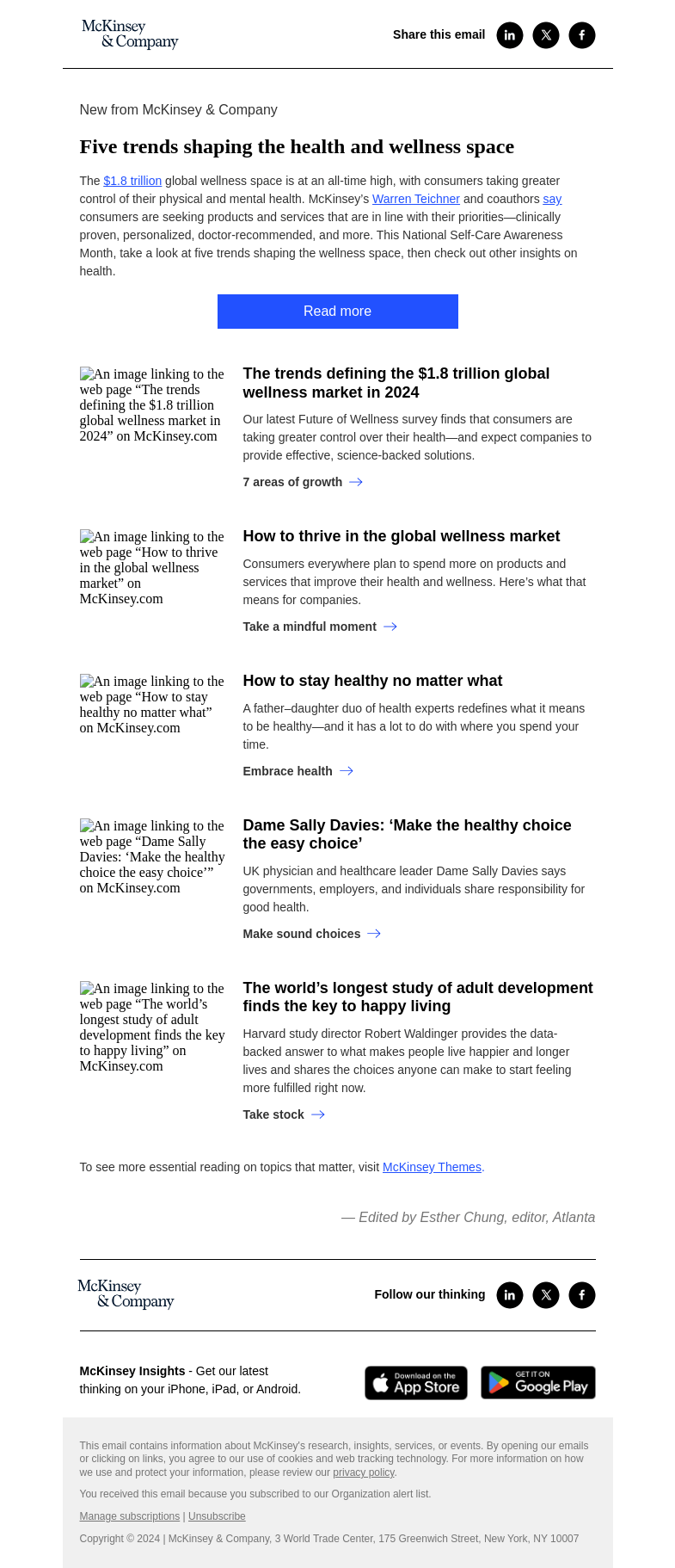 Письмо компании «McKinsey & Company» на тему «5 trends shaping the health and wellness space»
