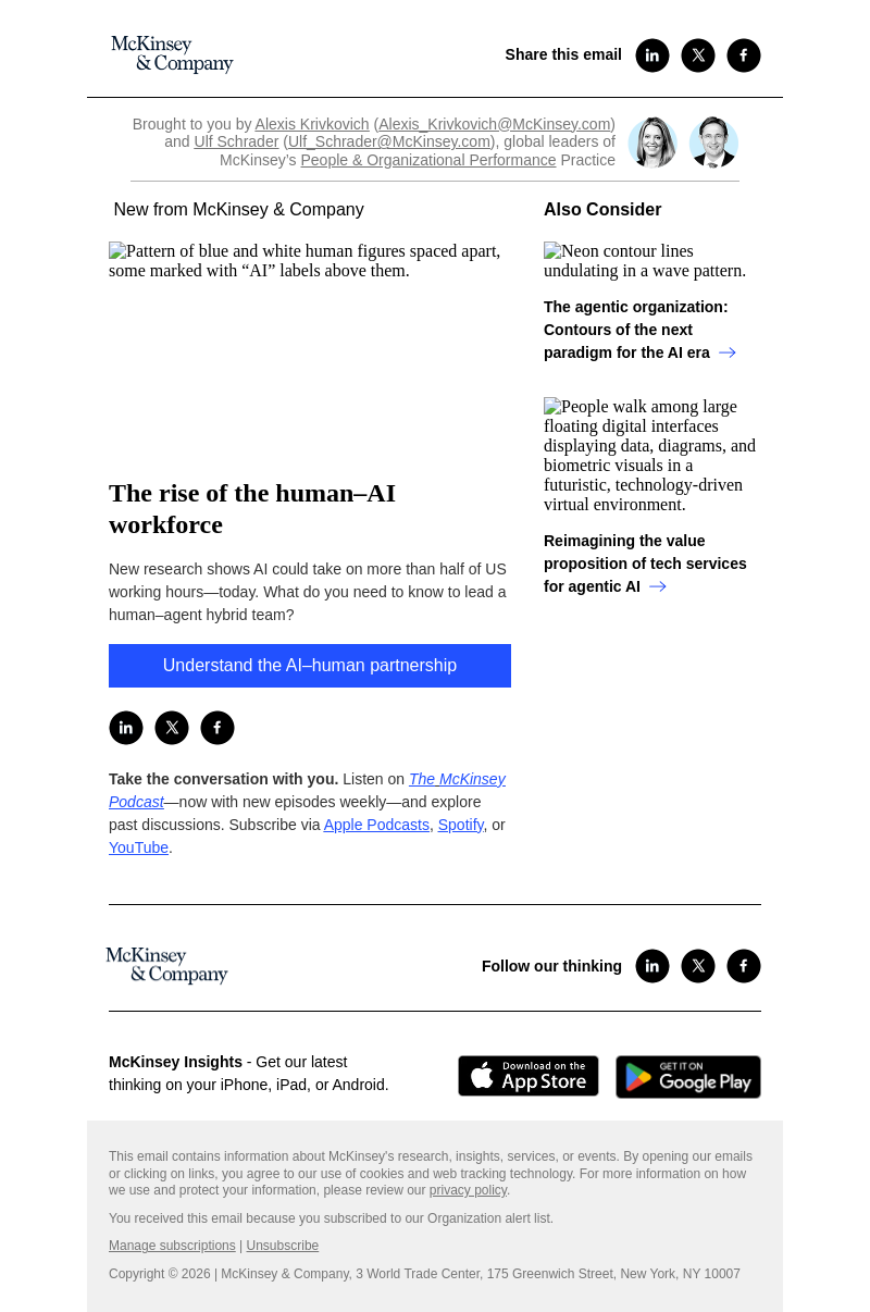 Письмо компании «McKinsey & Company» на тему «The rise of the human–AI workforce»
