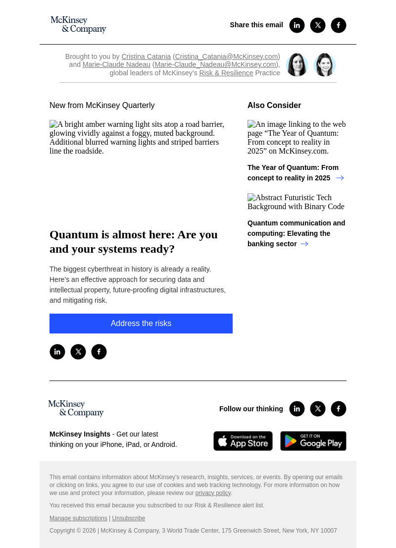 Письмо компании «McKinsey & Company» на тему «Quantum is almost here: Are you and your systems ready?»