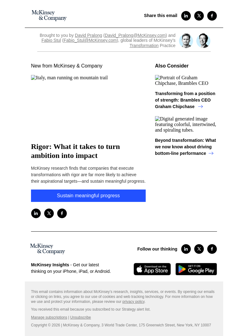 Письмо компании «McKinsey & Company» на тему «Rigor: What it takes to turn ambition into impact»