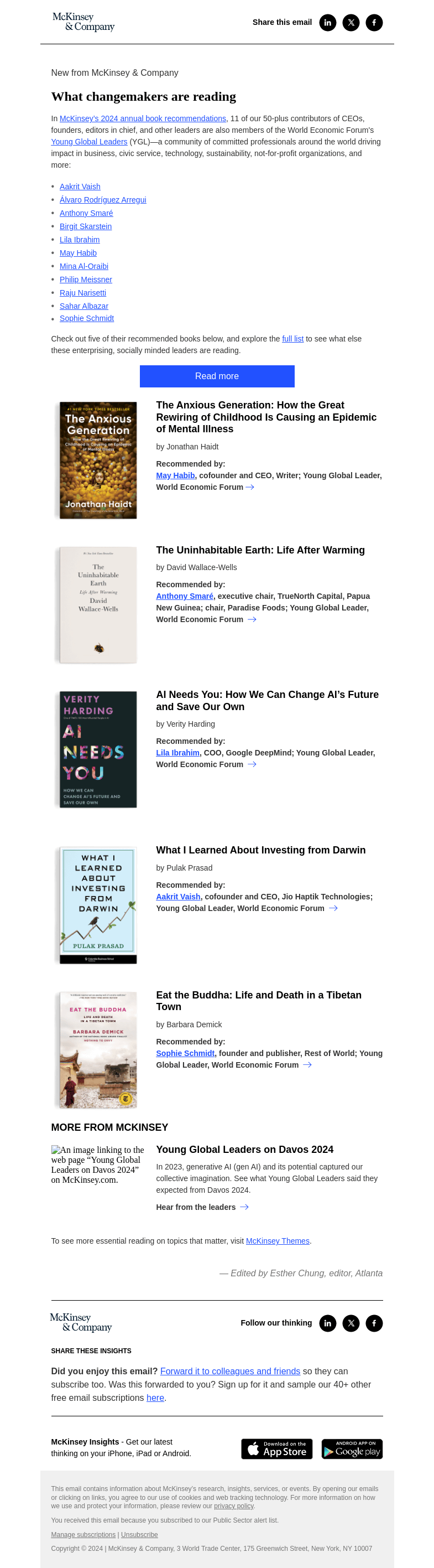 Письмо компании «McKinsey & Company» на тему «What changemakers are reading»