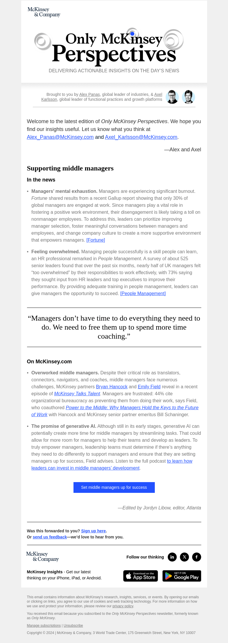 Письмо компании «McKinsey & Company» на тему «How can organizations unleash middle managers’ full potential?»