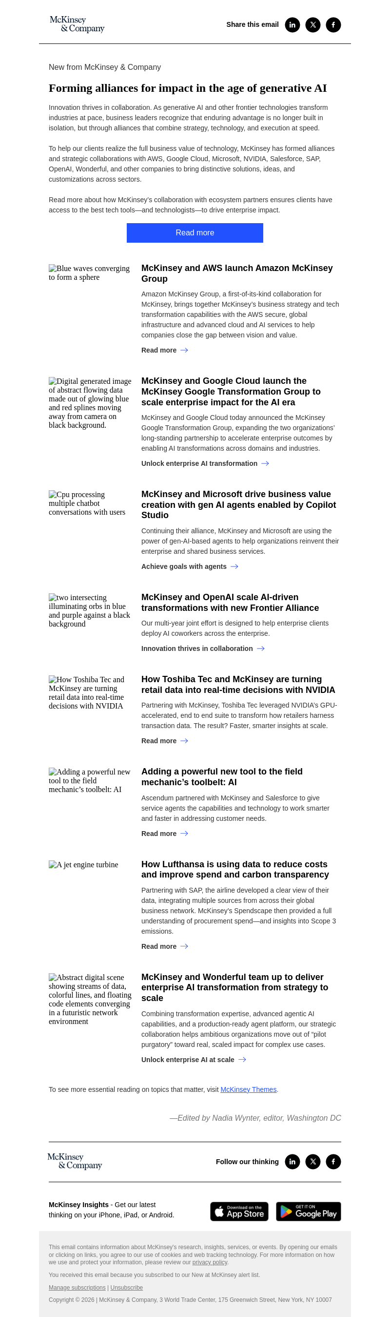 Письмо компании «McKinsey & Company» на тему «Driving enterprise impact through alliances»