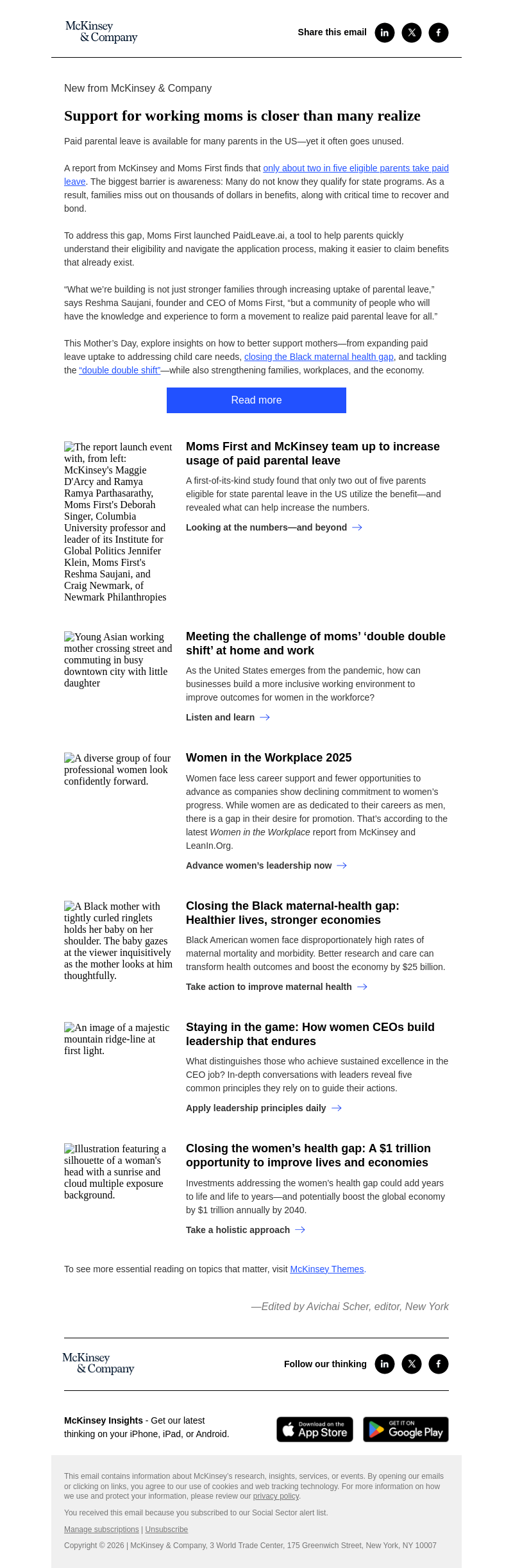 Письмо компании «McKinsey & Company» на тему «Building momentum for paid parental leave»