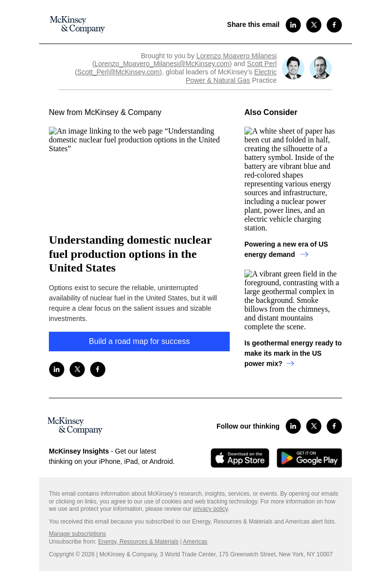 Письмо компании «McKinsey & Company» на тему «Understanding domestic nuclear fuel production options in the
 United States»
