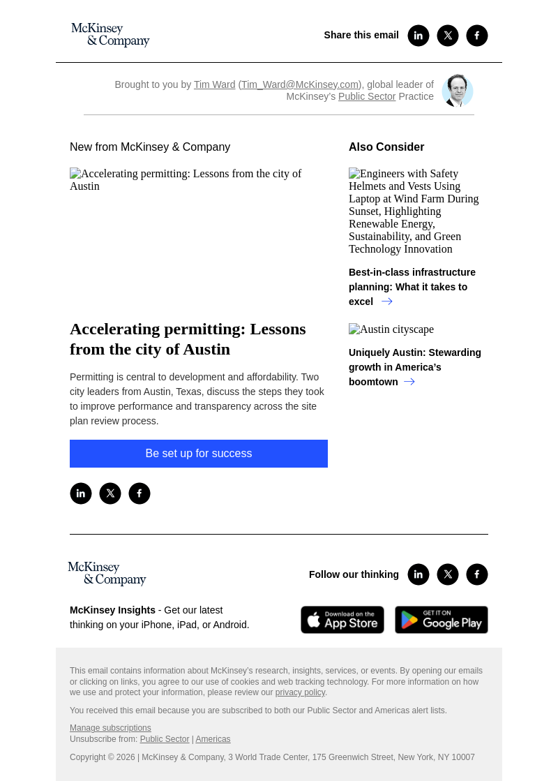 Письмо компании «McKinsey & Company» на тему «Accelerating permitting: Lessons from the city of Austin»