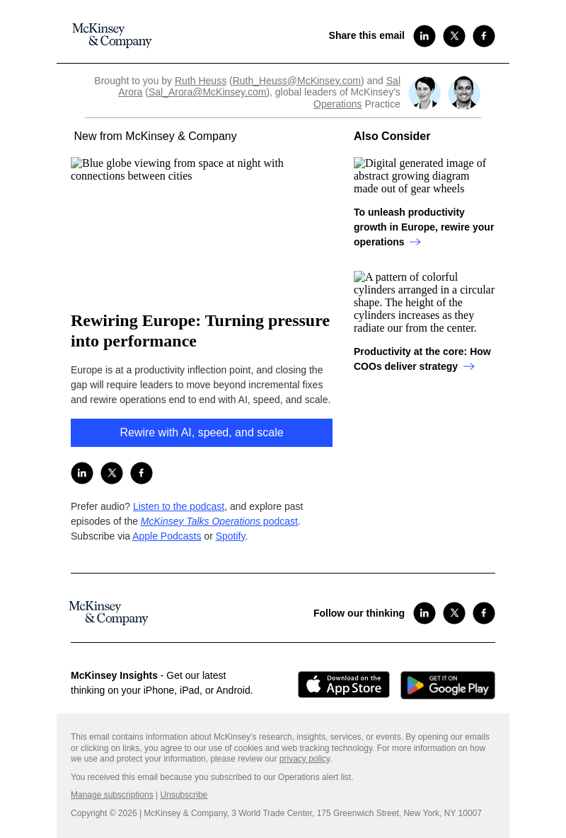 Письмо компании «McKinsey & Company» на тему «Rewiring Europe: Turning pressure into performance»