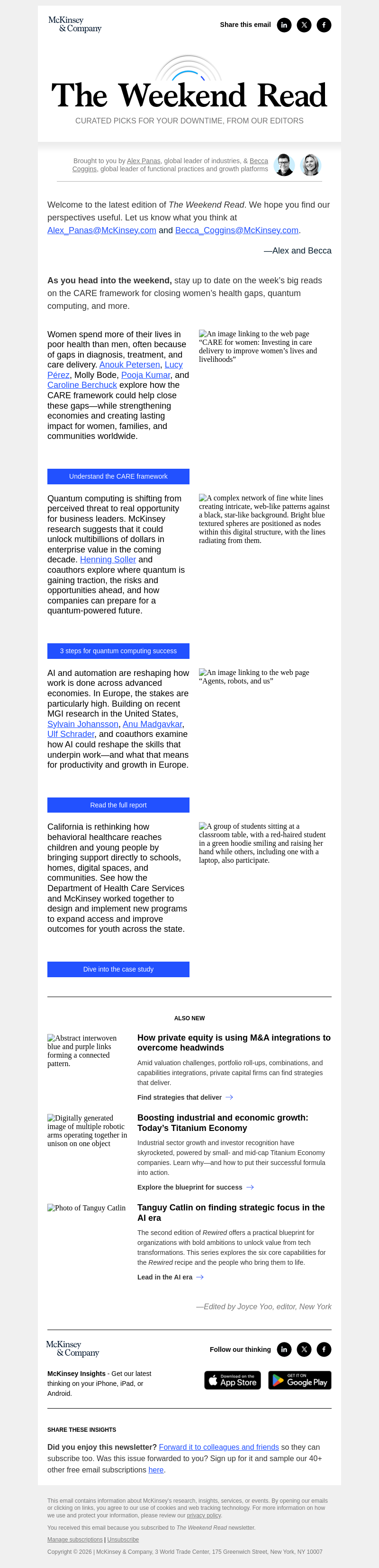Письмо компании «McKinsey & Company» на тему «Investing in care delivery for women’s health, quantum computing, and more»
