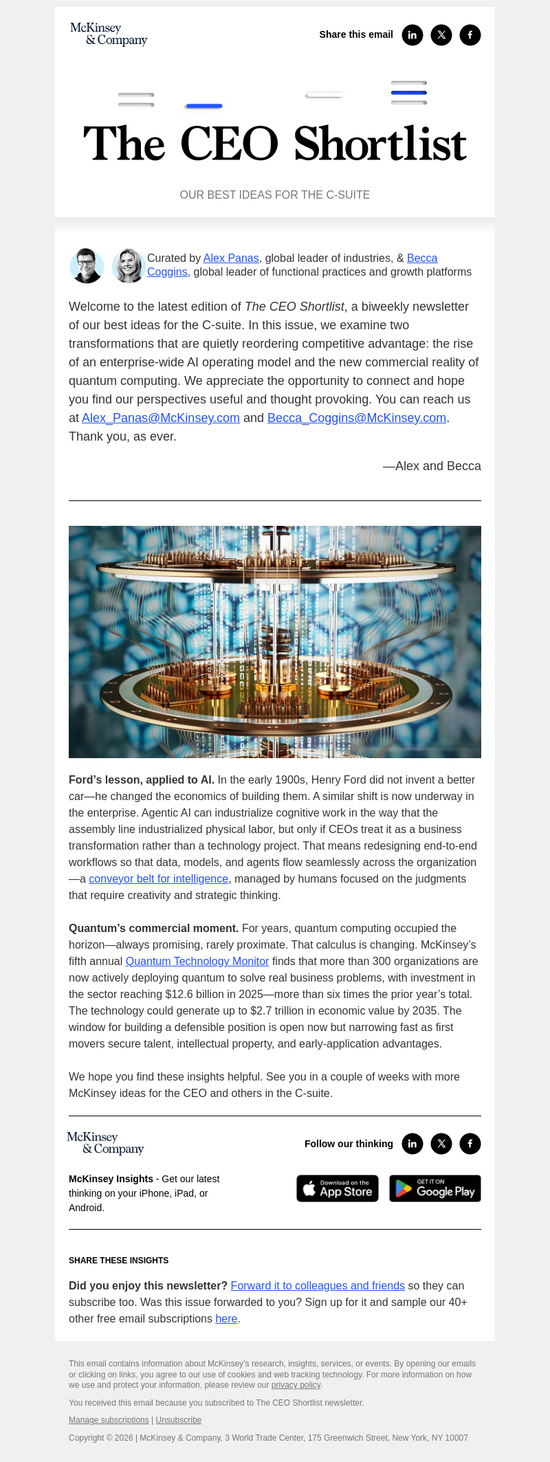 Письмо компании «McKinsey & Company» на тему «The assembly line, reinvented»