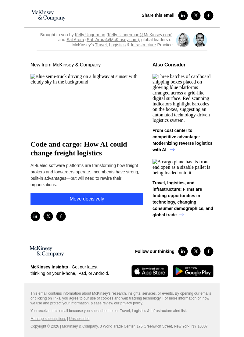 Письмо компании «McKinsey & Company» на тему «Code and cargo: How AI could change freight logistics»