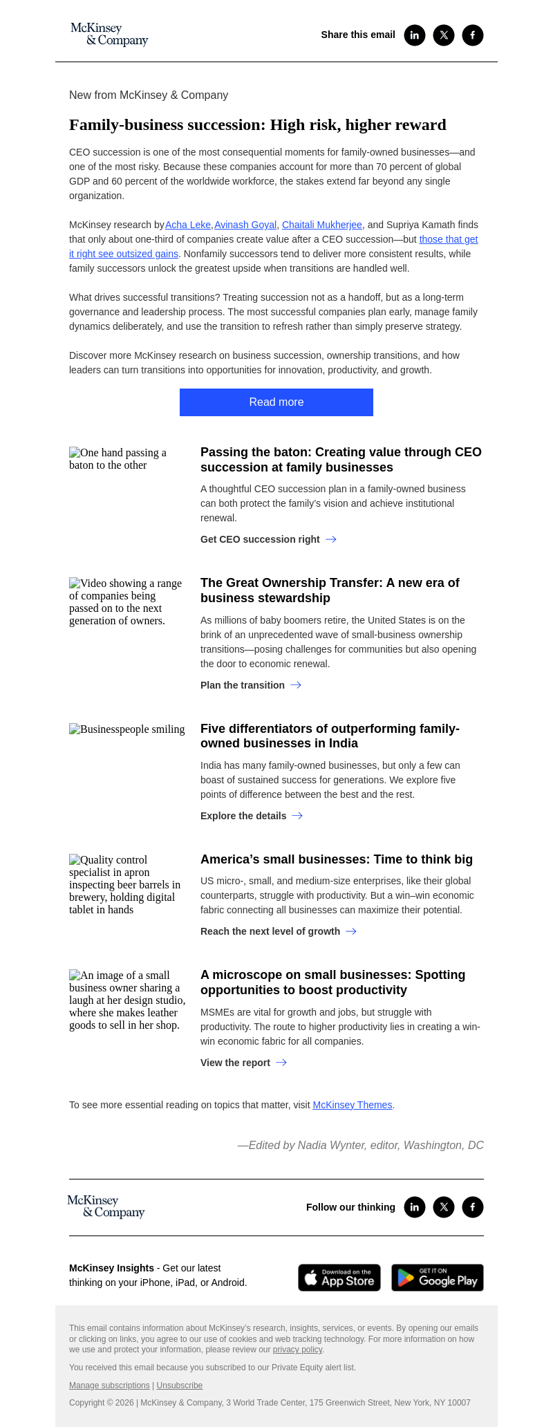 Письмо компании «McKinsey & Company» на тему «Family-business succession: High risk, higher reward»