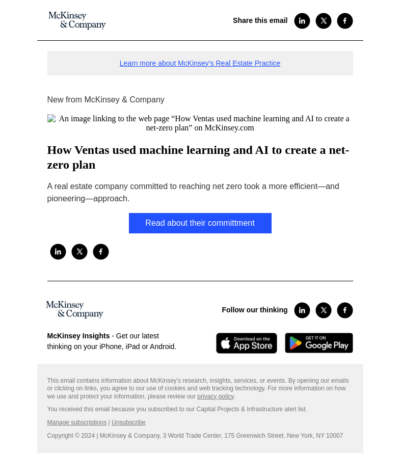 Письмо компании «McKinsey & Company» на тему «How Ventas used machine learning and AI to create a net-zero plan»