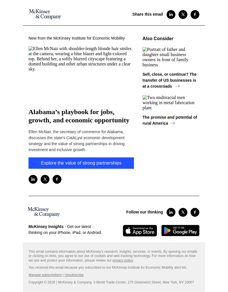 Письмо компании «McKinsey & Company» на тему «Alabama’s playbook for jobs, growth, and economic opportunity»