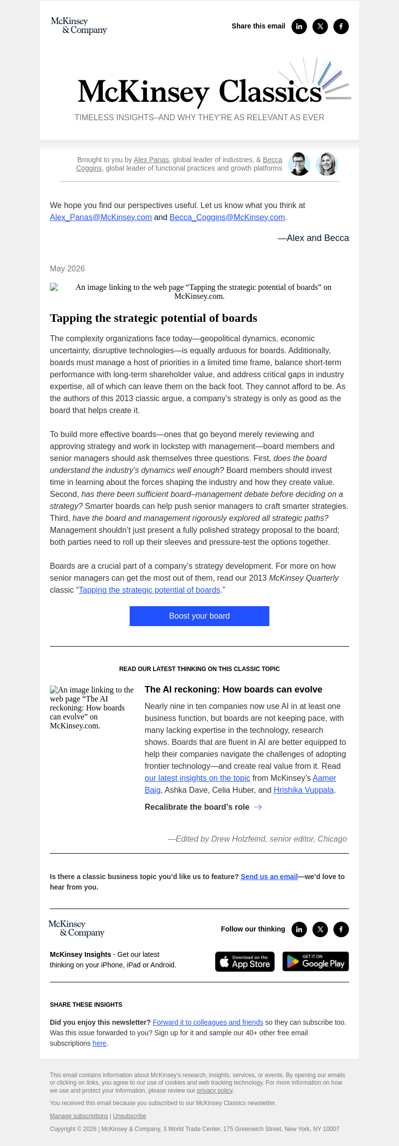 Письмо компании «McKinsey & Company» на тему «How to build a more effective board»