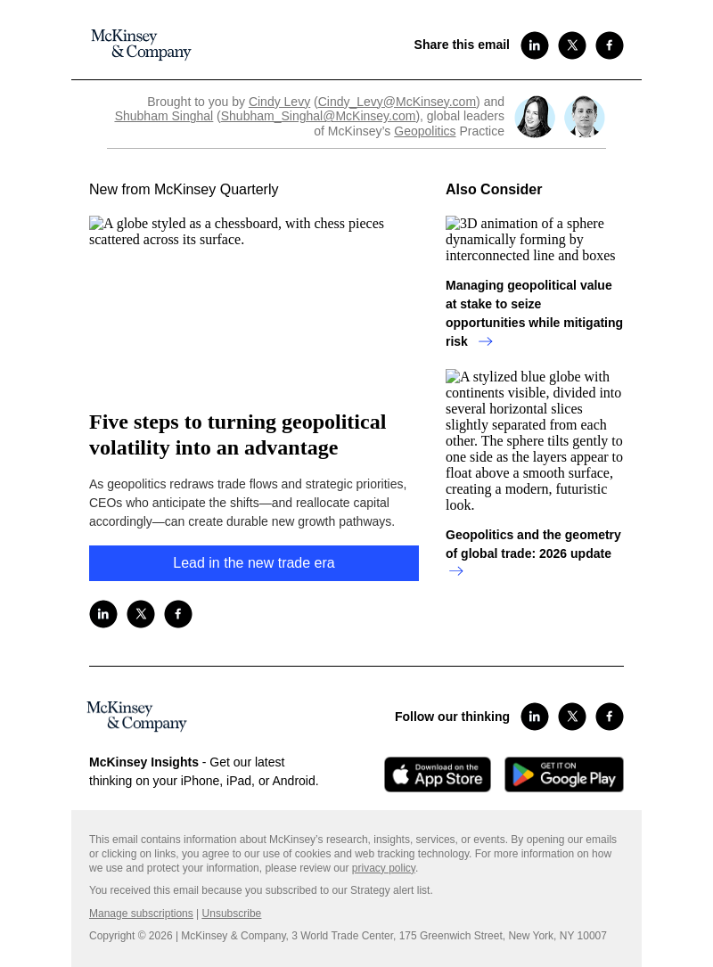 Письмо компании «McKinsey & Company» на тему «Five steps to turning geopolitical volatility into an advantage»