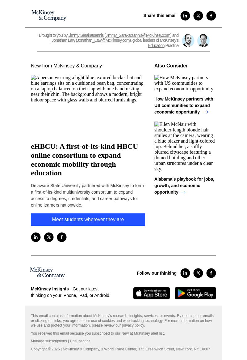 Письмо компании «McKinsey & Company» на тему «eHBCU: A first-of-its-kind HBCU online consortium to expand
 economic mobility through education»