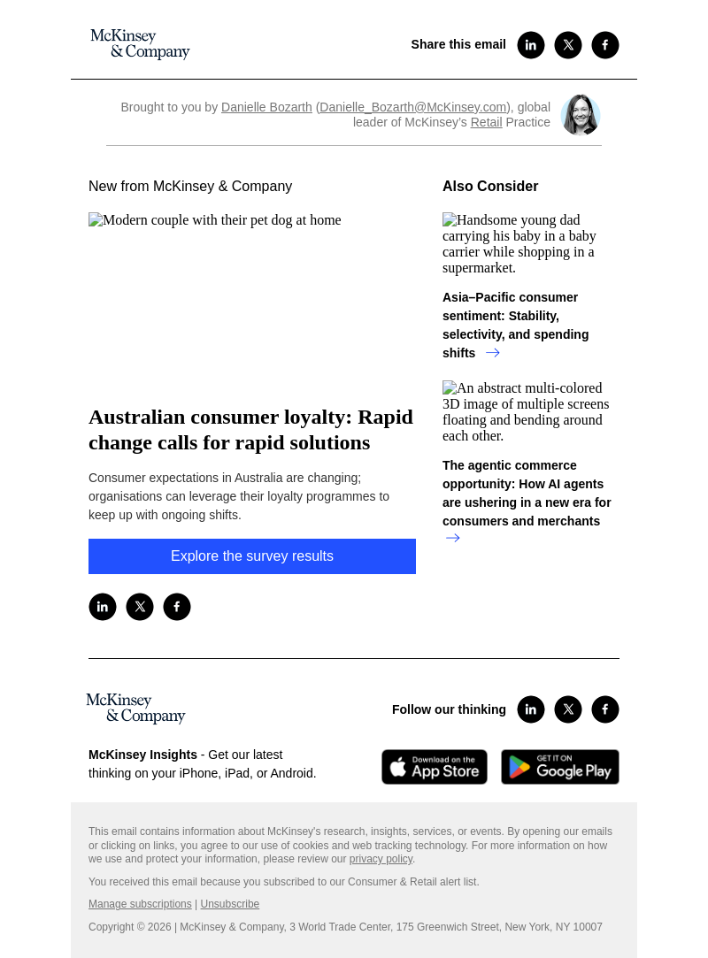 Письмо компании «McKinsey & Company» на тему «Australian consumer loyalty: Rapid change calls for rapid solutions»