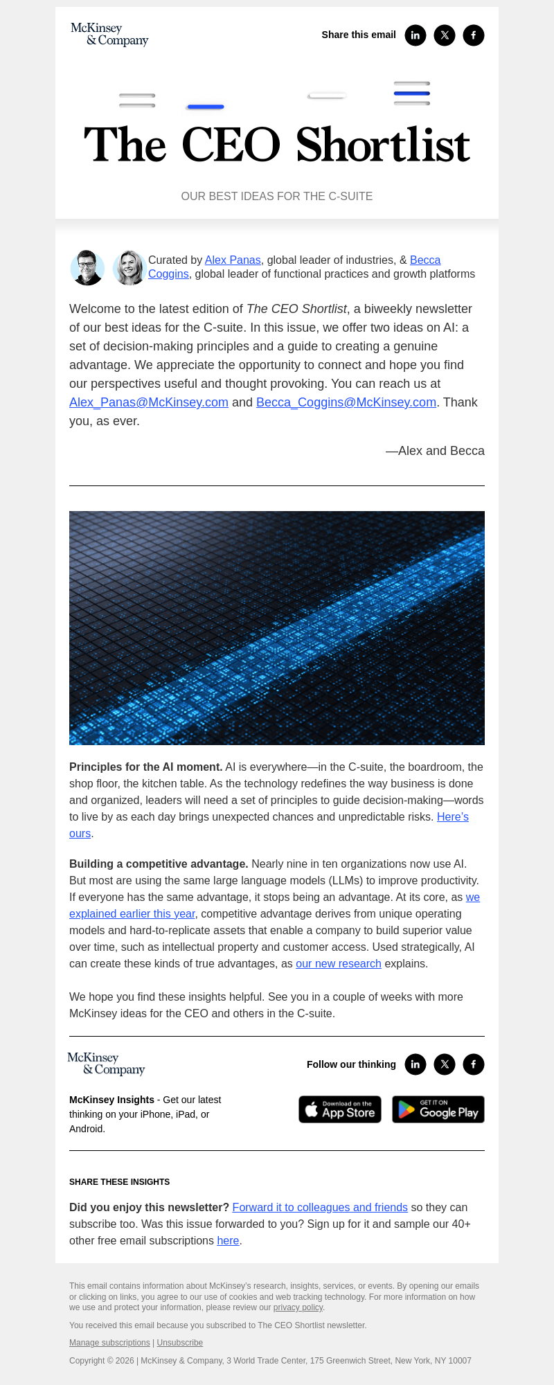 Письмо компании «McKinsey & Company» на тему «Meeting the AI moment»