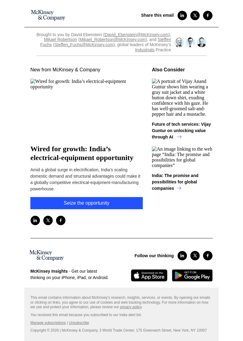 Письмо компании «McKinsey & Company» на тему «Wired for growth: India’s electrical-equipment opportunity»