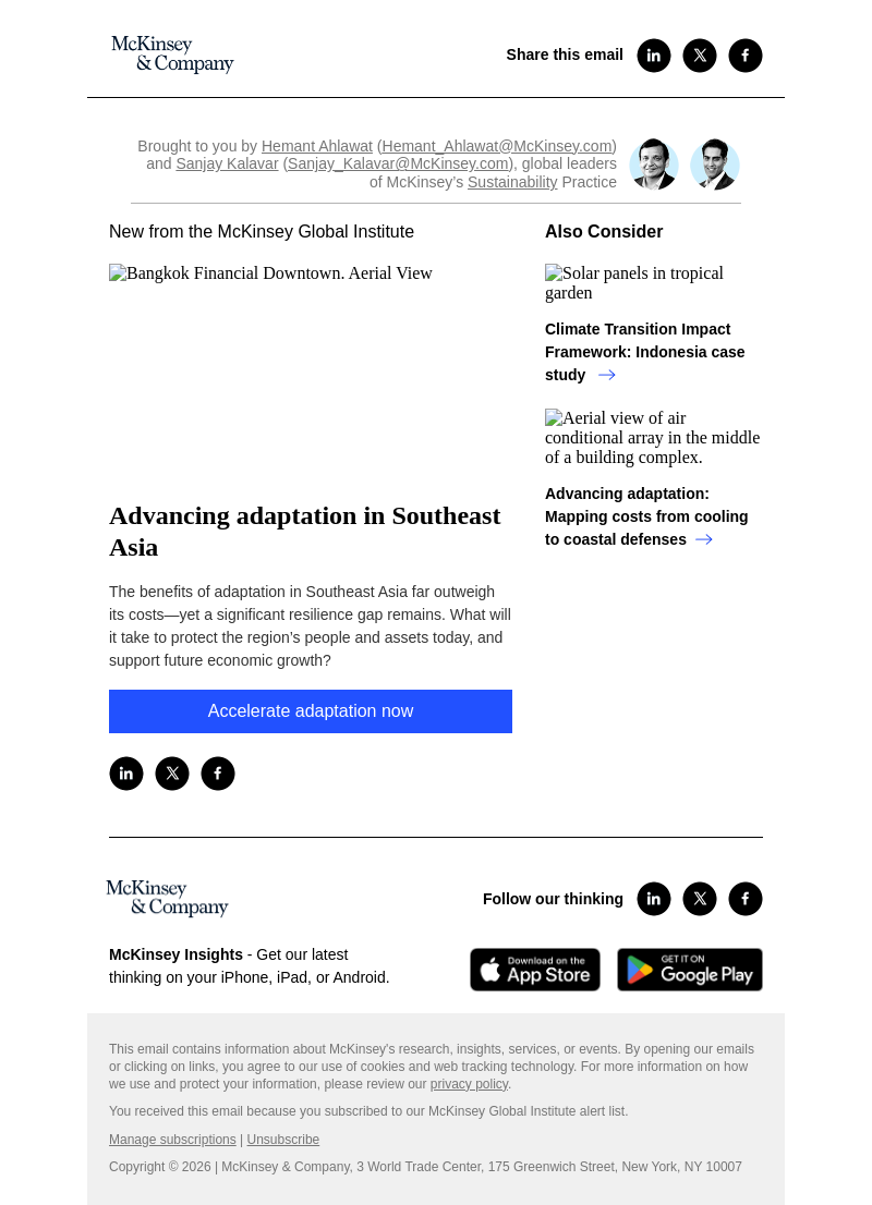 Письмо компании «McKinsey & Company» на тему «Advancing adaptation in Southeast Asia»
