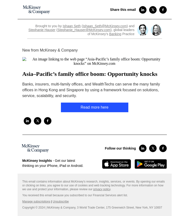 Письмо компании «McKinsey & Company» на тему «Asia–Pacific’s family office boom: Opportunity knocks»