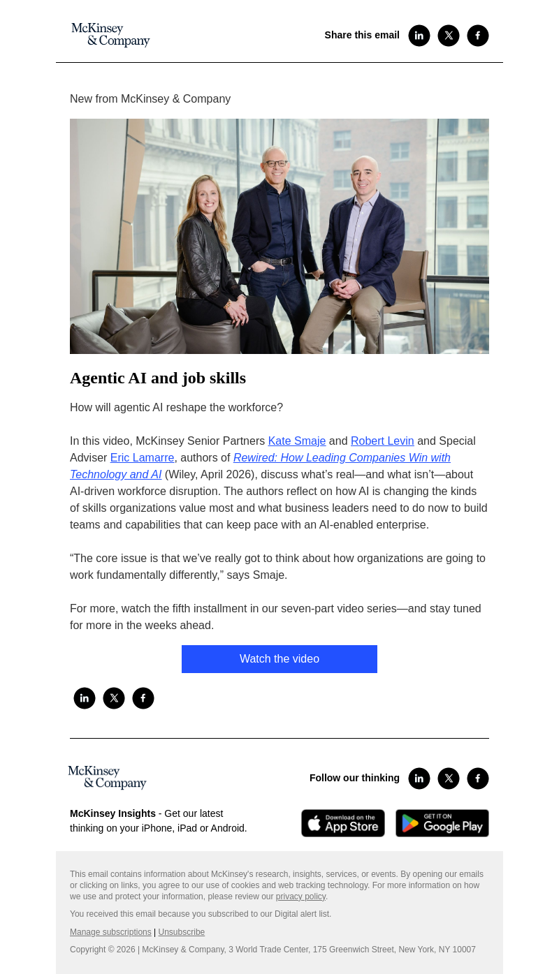 Письмо компании «McKinsey & Company» на тему «How will agentic AI reshape the workforce?»