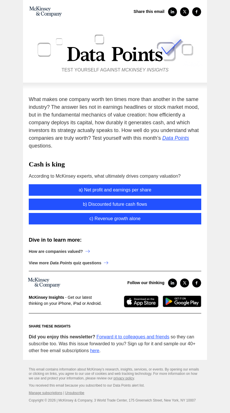 Письмо компании «McKinsey & Company» на тему «Cash is king»