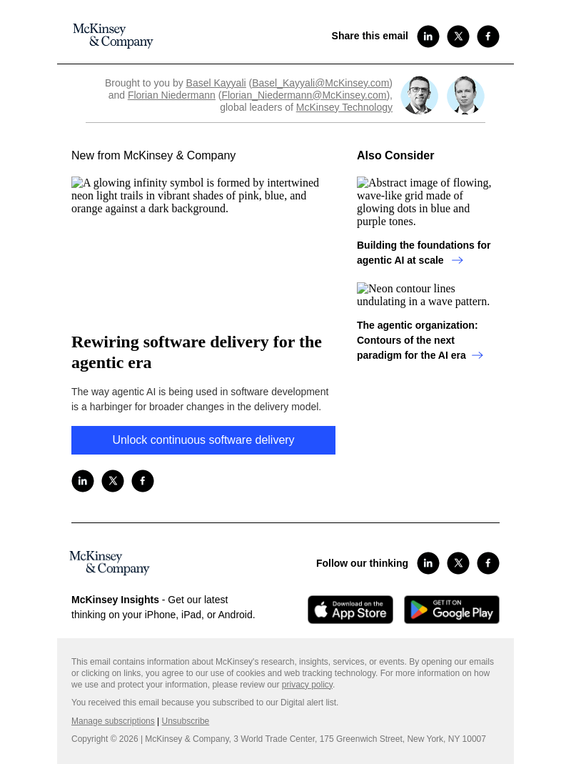 Письмо компании «McKinsey & Company» на тему «Rewiring software delivery for the agentic era»