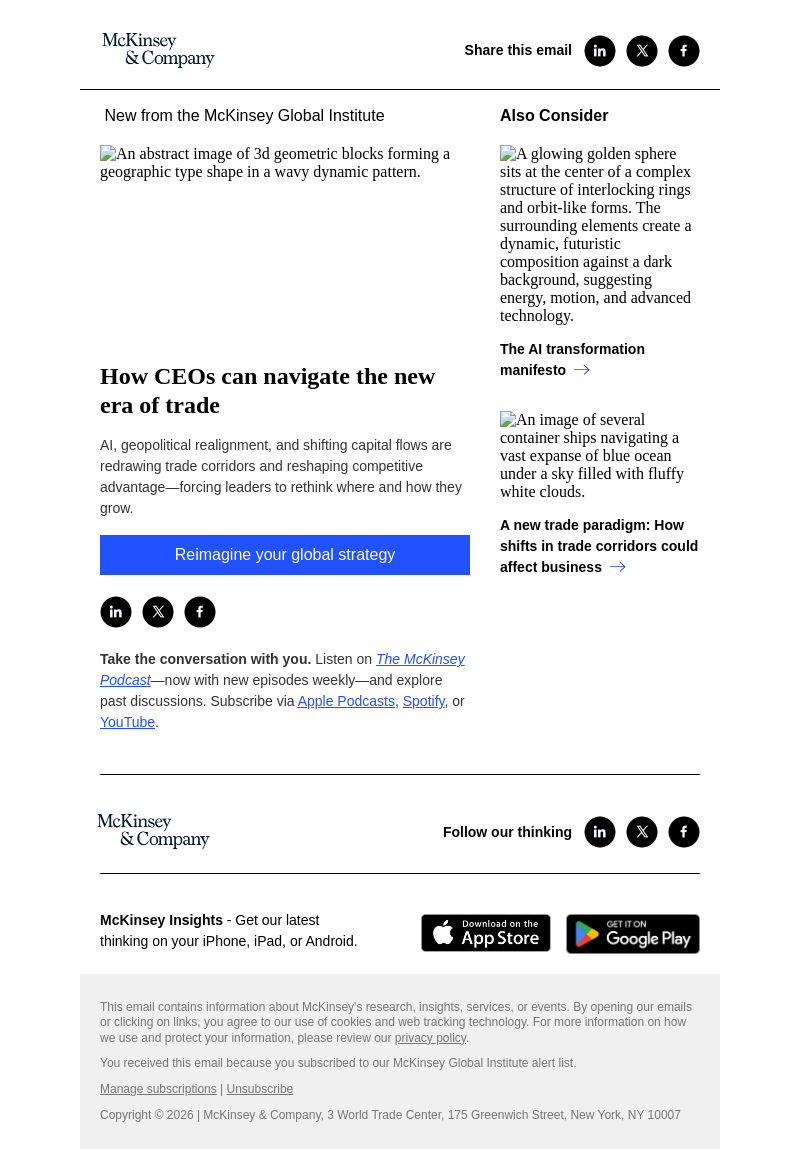 Письмо компании «McKinsey & Company» на тему «How CEOs can navigate the new era of trade»