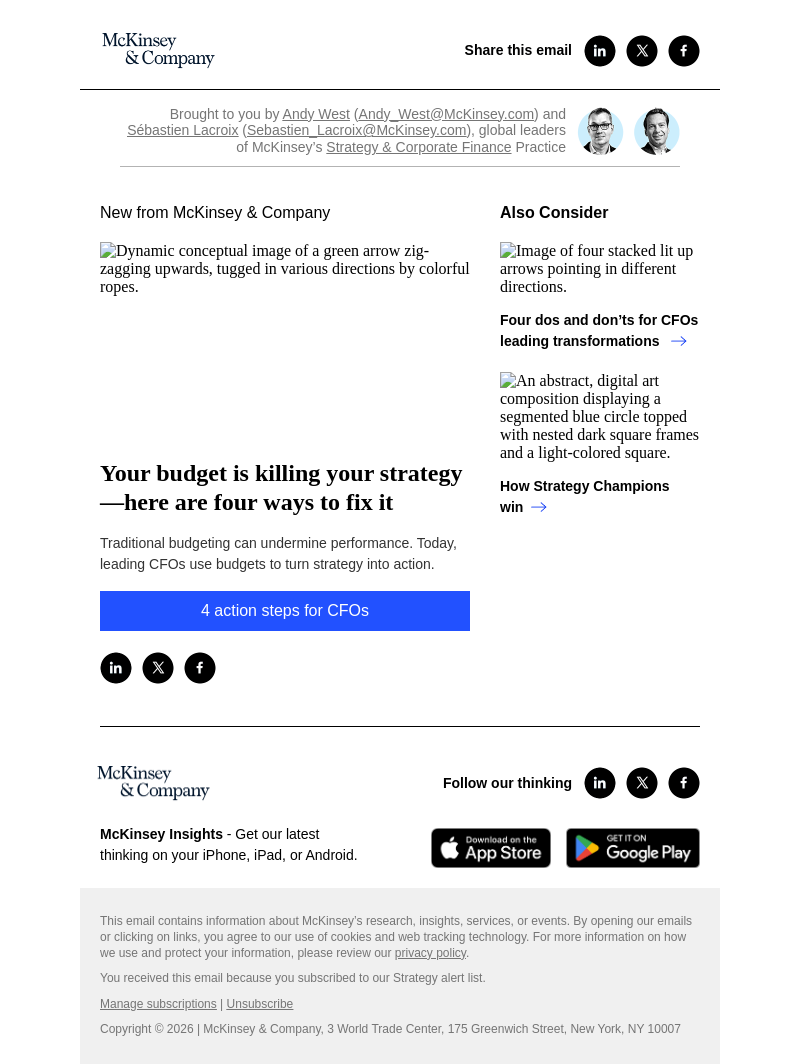 Письмо компании «McKinsey & Company» на тему «Your budget is killing your strategy—here are four ways to fix it»