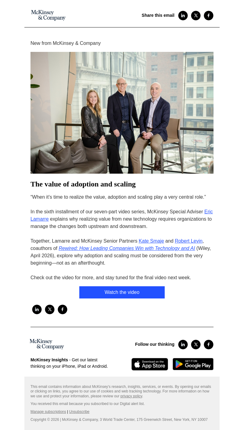 Письмо компании «McKinsey & Company» на тему «Realizing value: Why adoption and scaling matter»