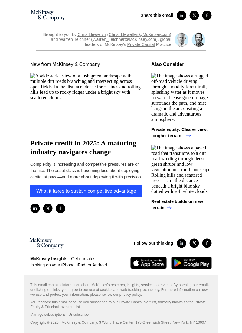 Письмо компании «McKinsey & Company» на тему «Private credit in 2025: A maturing industry navigates change»