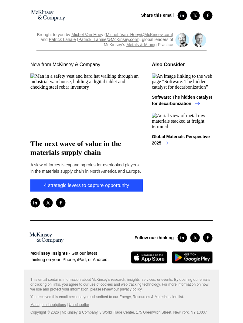 Письмо компании «McKinsey & Company» на тему «The next wave of value in the materials supply chain»