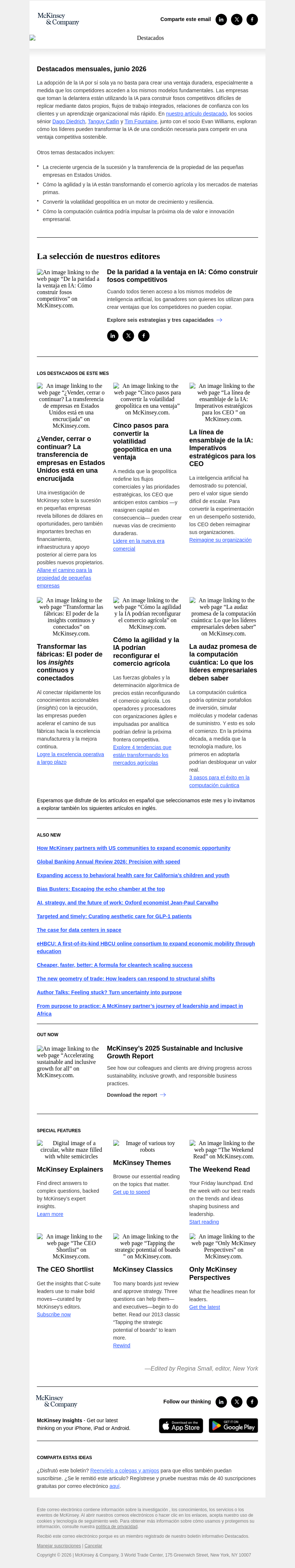 Письмо компании «McKinsey & Company» на тему «Crear ventajas competitivas en la era de la IA»