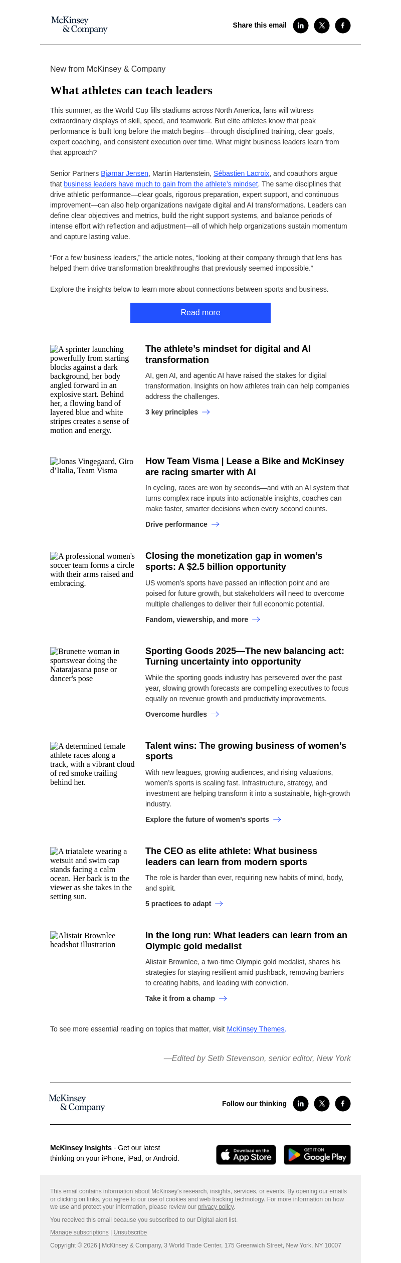 Письмо компании «McKinsey & Company» на тему «What athletes can teach leaders»