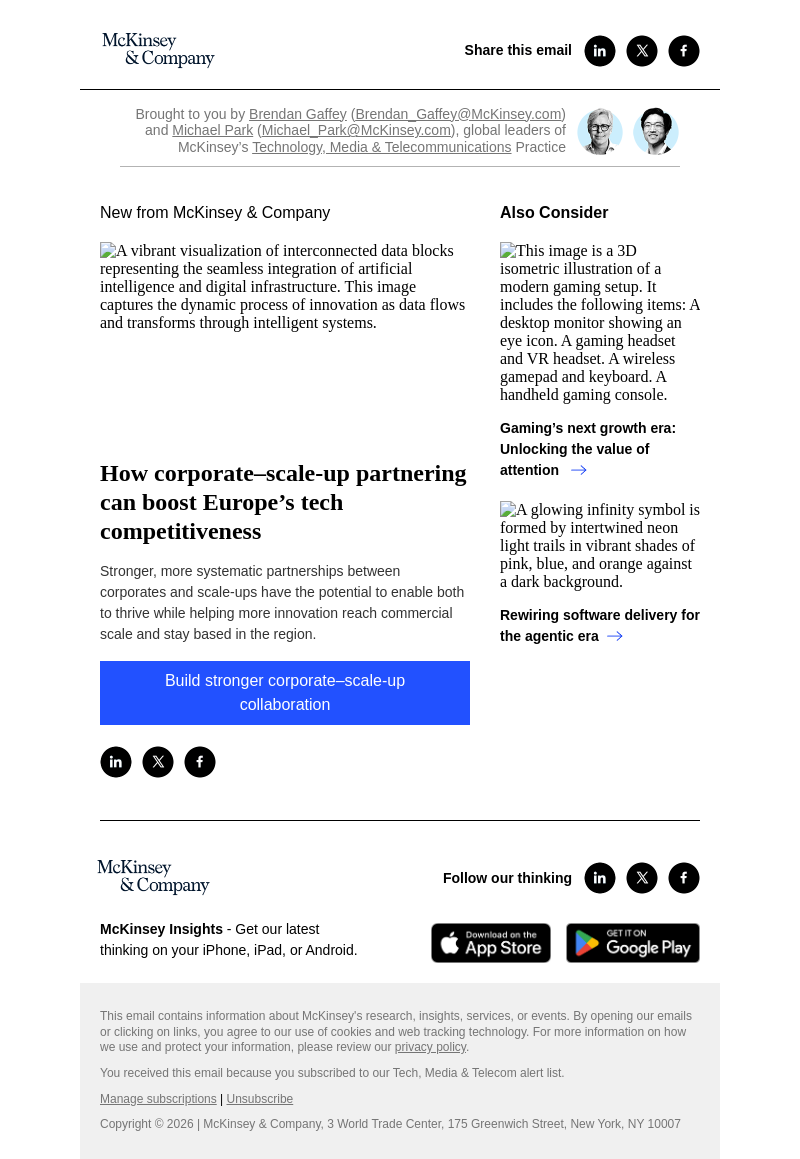Письмо компании «McKinsey & Company» на тему «How corporate–scale-up partnering can boost Europe’s tech competitiveness»