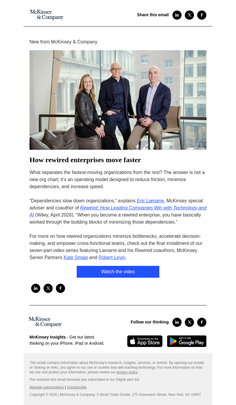 Письмо компании «McKinsey & Company» на тему «How rewired enterprises move faster»