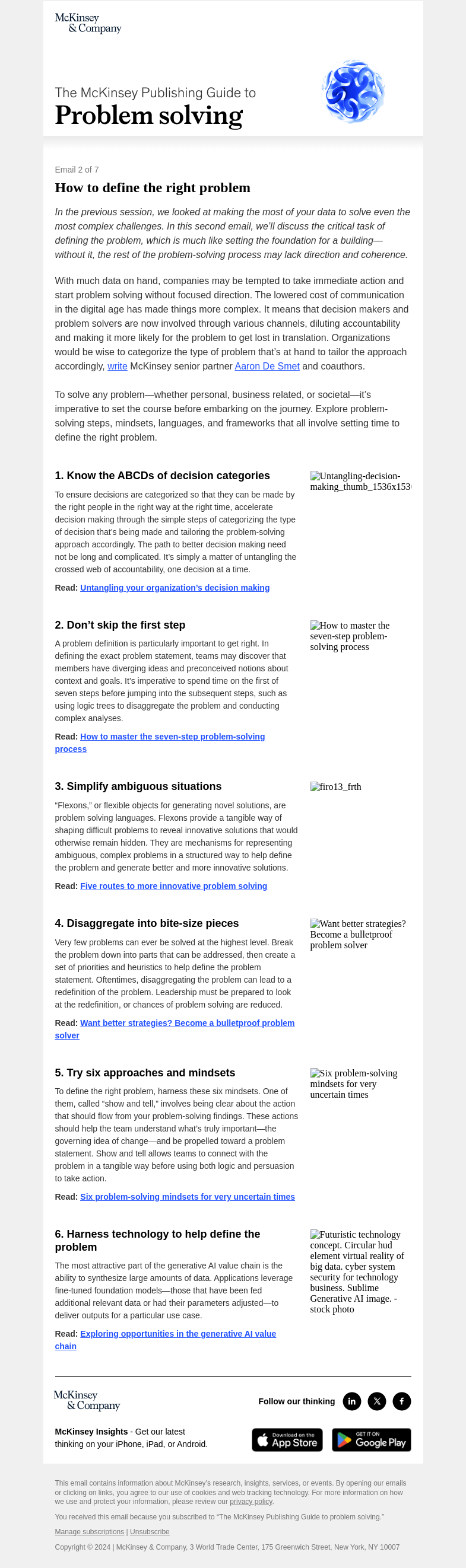 Письмо компании «McKinsey & Company» на тему «Problem solving: Define the right problem»