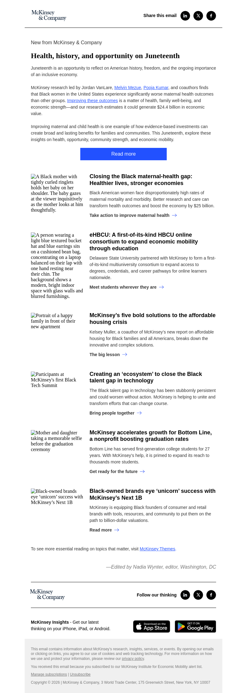 Письмо компании «McKinsey & Company» на тему «How better healthcare for Black women improves economic outcomes»