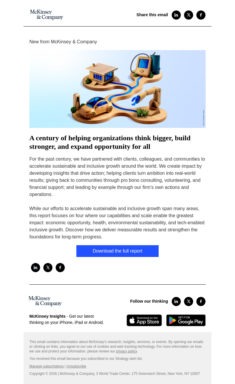 Письмо компании «McKinsey & Company» на тему «Inside McKinsey’s 2025 Sustainable and inclusive growth impact report»