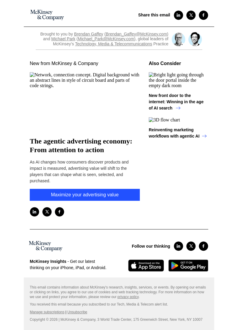 Письмо компании «McKinsey & Company» на тему «The agentic advertising economy: From attention to action»
