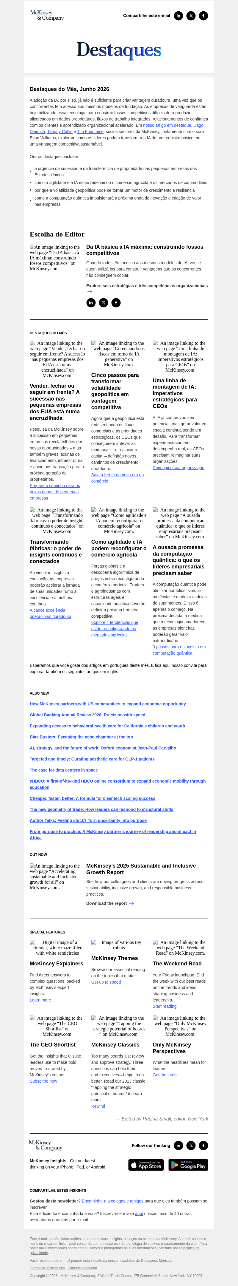 Письмо компании «McKinsey & Company» на тему «Construindo fossos competitivos na era da IA»