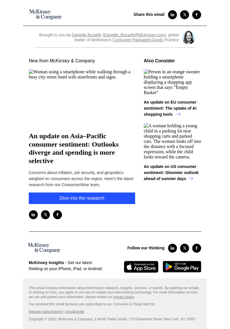 Письмо компании «McKinsey & Company» на тему «An update on Asia–Pacific consumer sentiment: Outlooks diverge and spending is more selective»