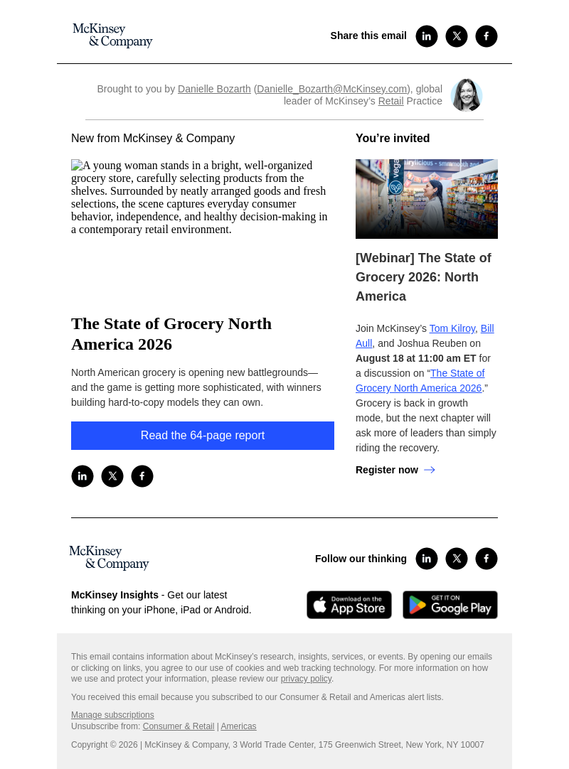 Письмо компании «McKinsey & Company» на тему «The State of Grocery North America 2026»