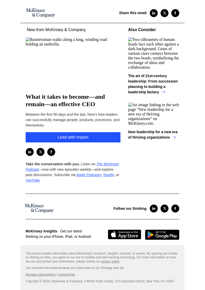 Письмо компании «McKinsey & Company» на тему «What it takes to become—and remain—an effective CEO»
